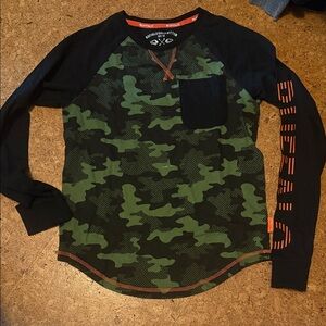 Buffalo David Bitton Black and Green Camo Long Sleeve Tee